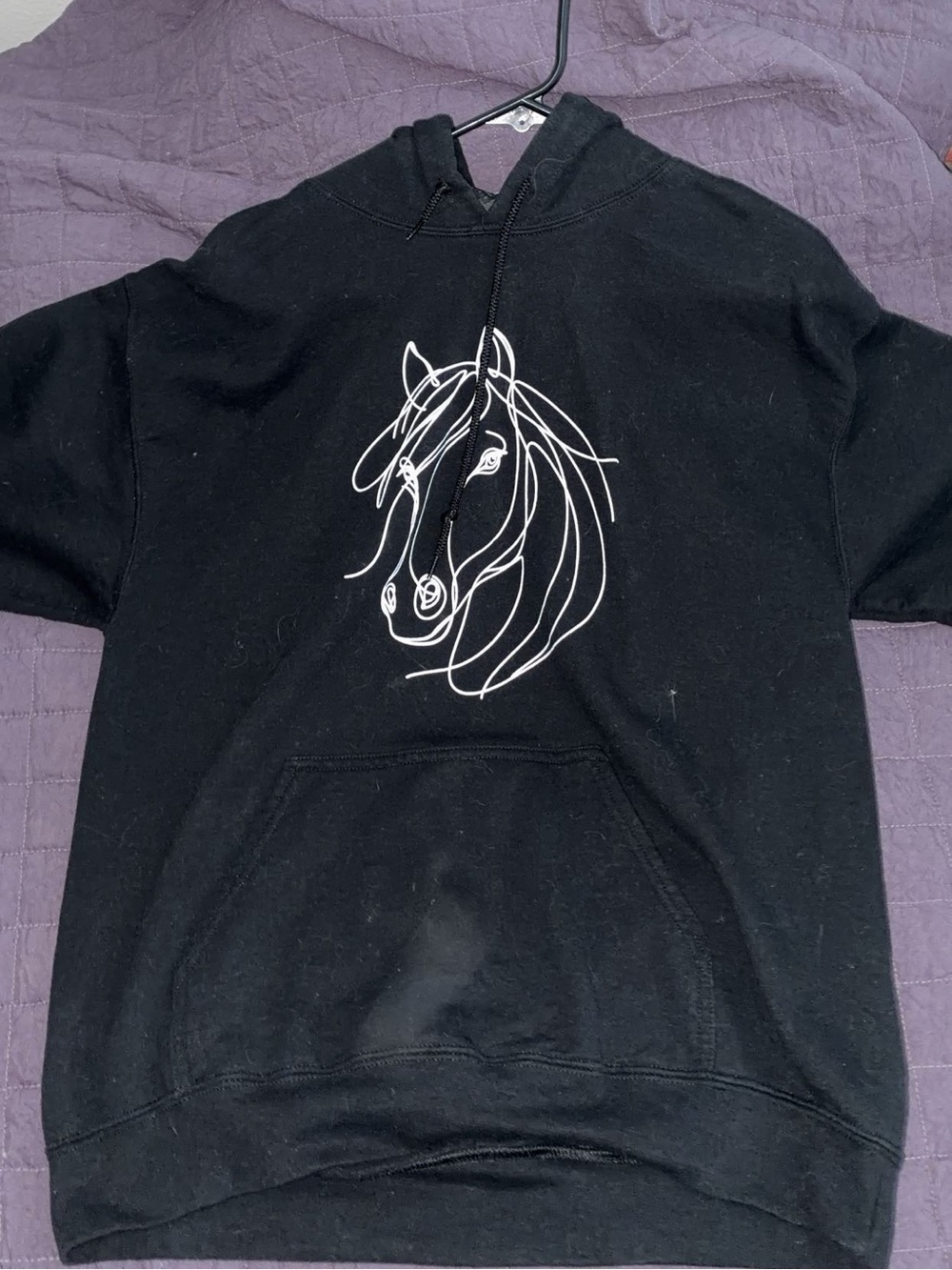 Men's Black Zip-Up Hoodie with White Horse Graphic